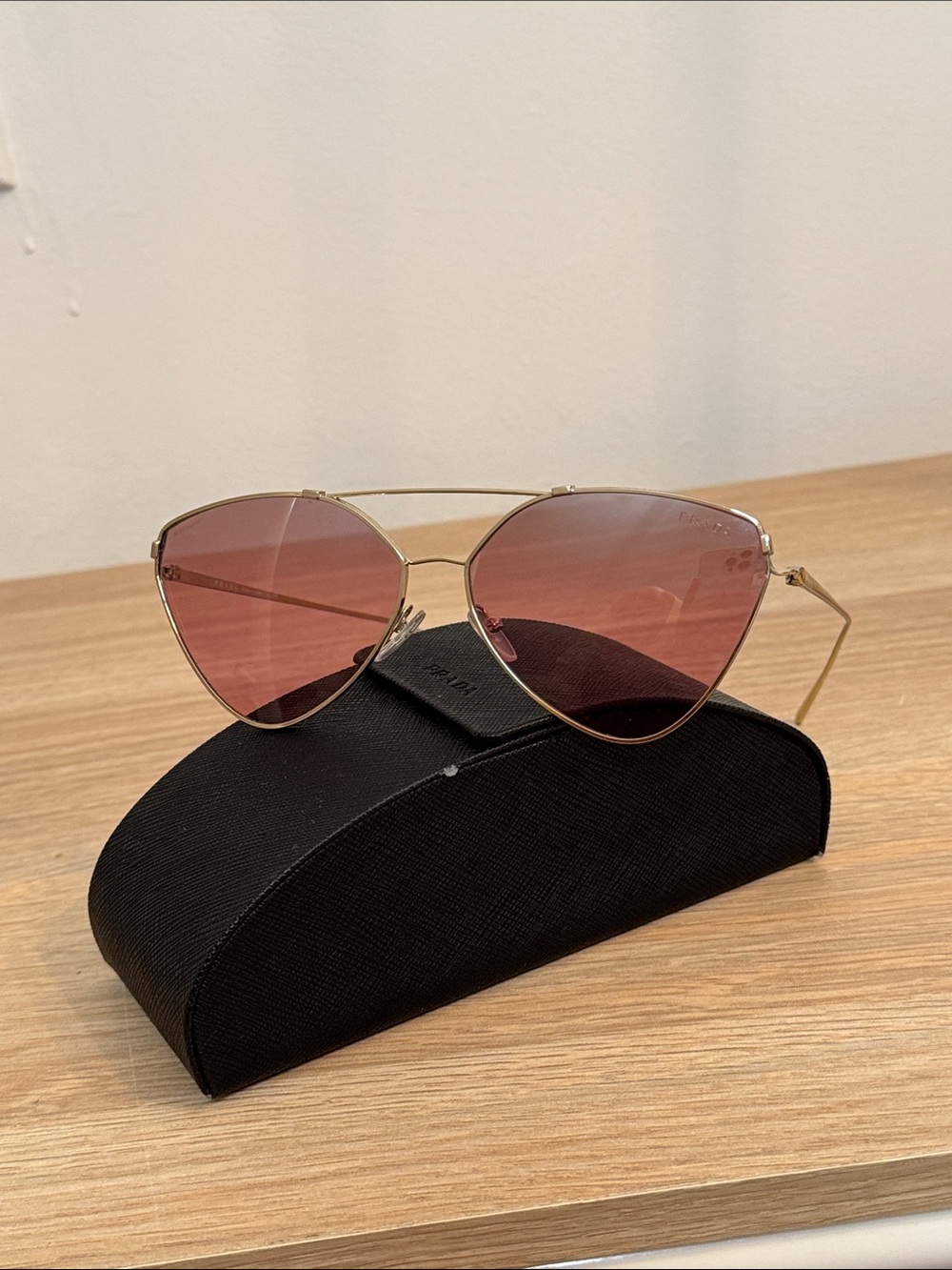 Prada Gold Frame Pink Lens Sunglasses - LIKE NEW with case